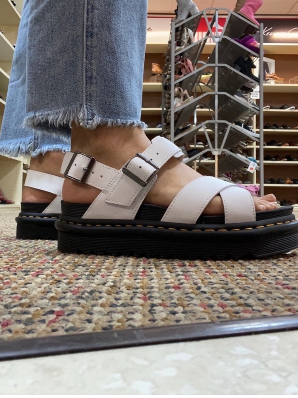 White Dr. Martens Women's Leather Buckle Strap Sandals - Picture 3 of 3